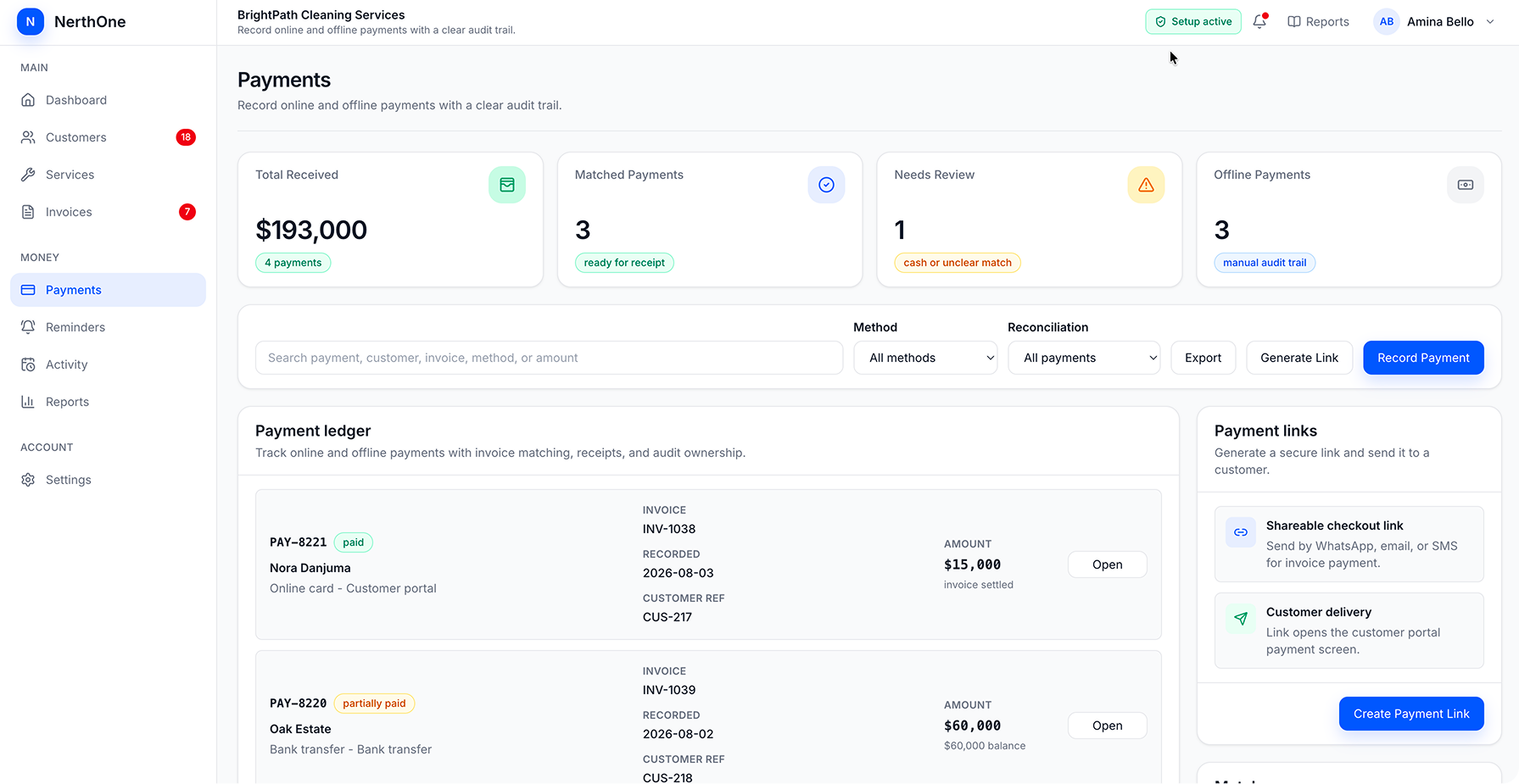 NerthOne customer portal and business dashboard