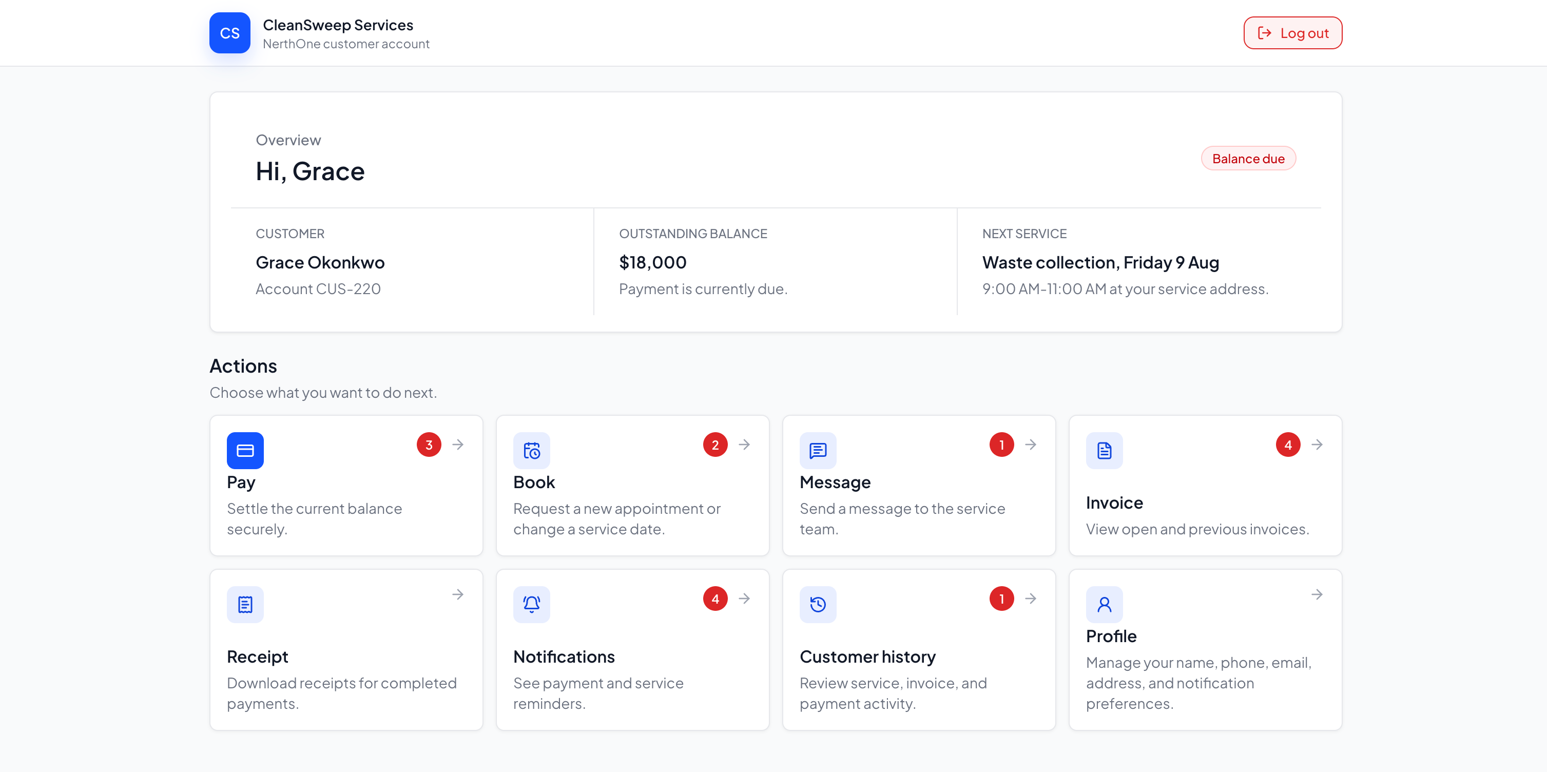Nerthone customer dashboard